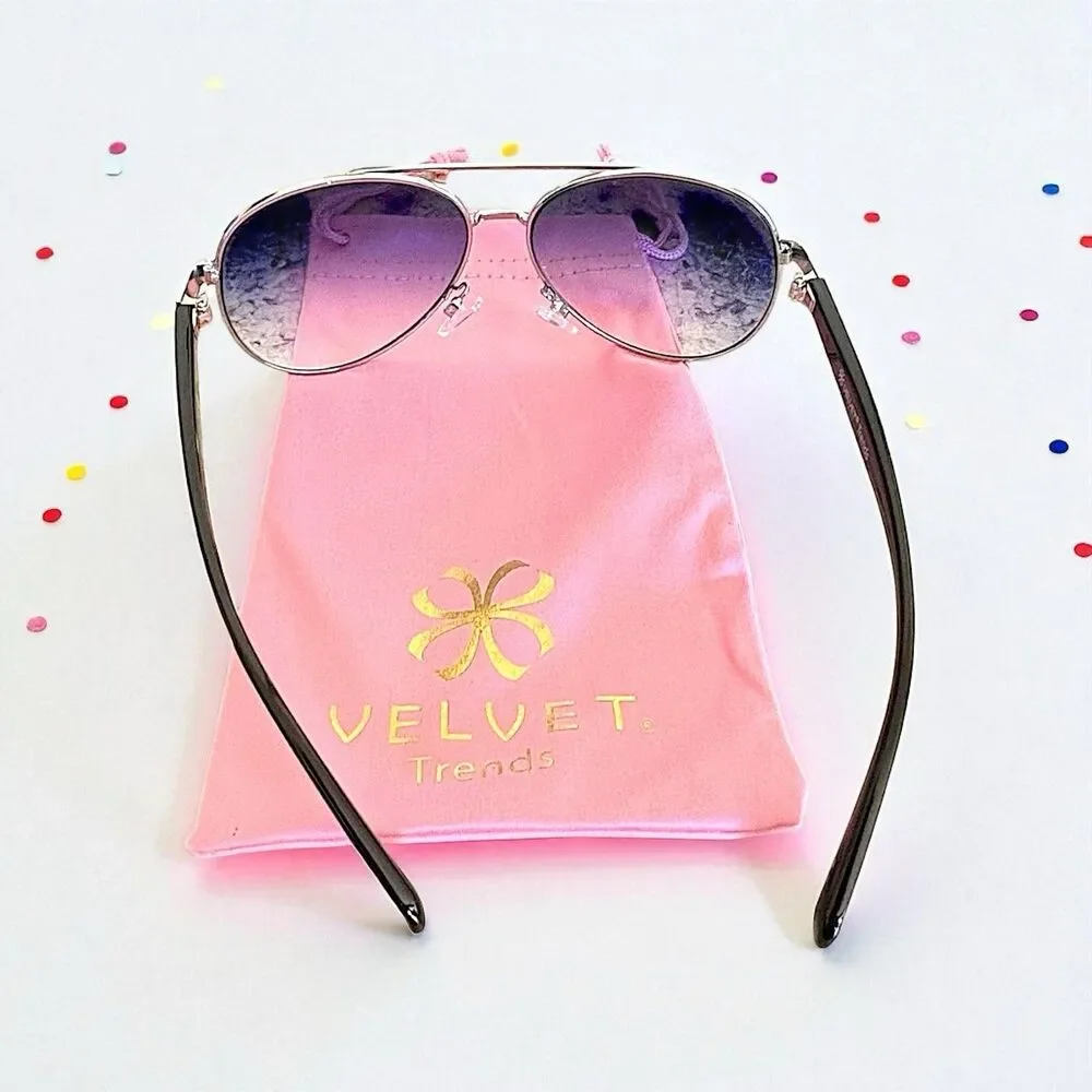 Velvet Eyewear Bonnie Aviator Sunglasses in Silver Flash w/microfiber pouch
